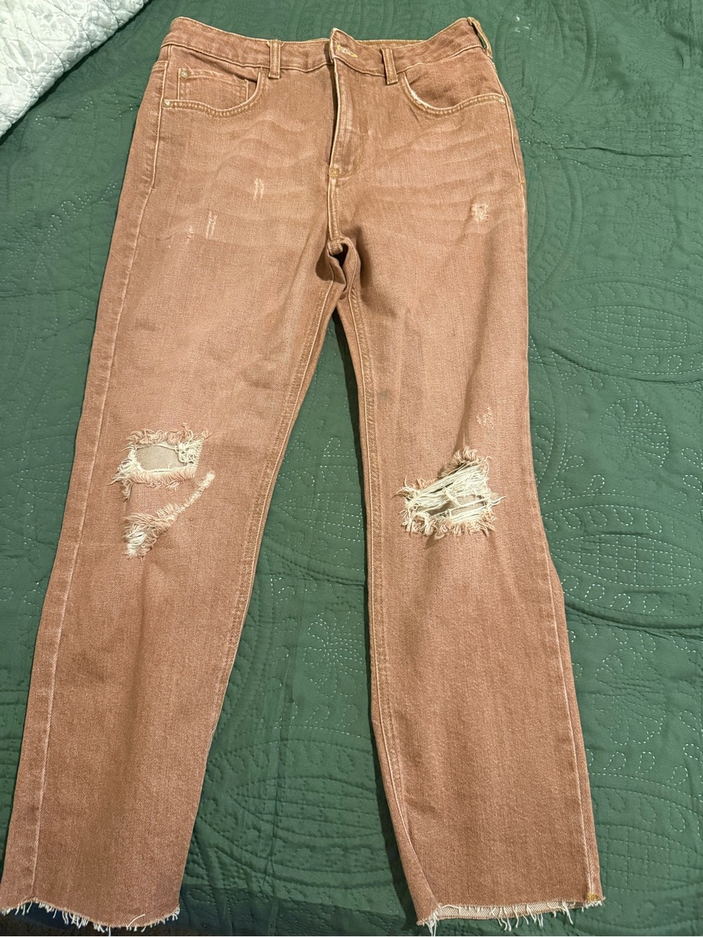 Pilcro Distressed Rust-Brown Straight Leg Jeans